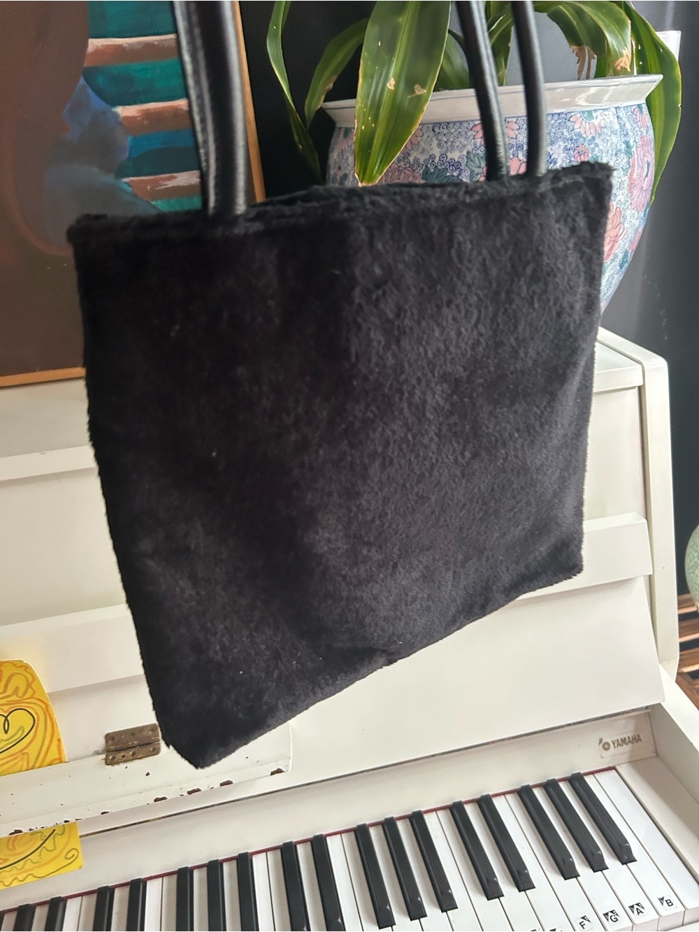 Bebe Black Faux Fur Mini Tote Bag Y2K Shoulder Handbag